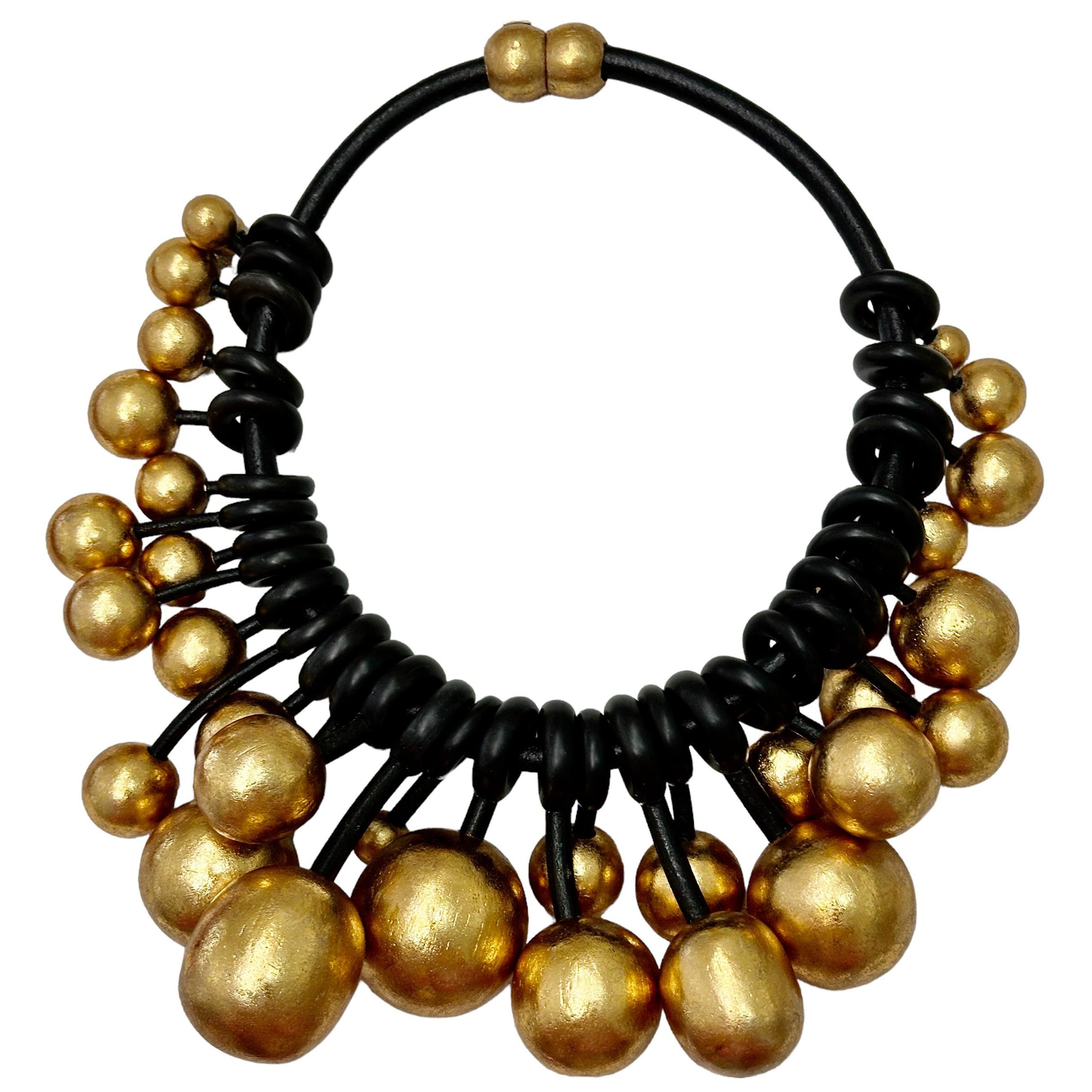 Monies Multi Gold and Wood on Leather Statement Chocker For Sale
