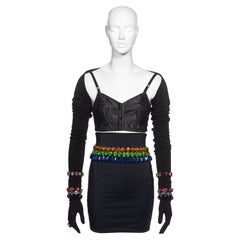 Used Dolce & Gabbana Black Crystal Adorned Corset, Skirt, Shrug and Gloves, FW 1991