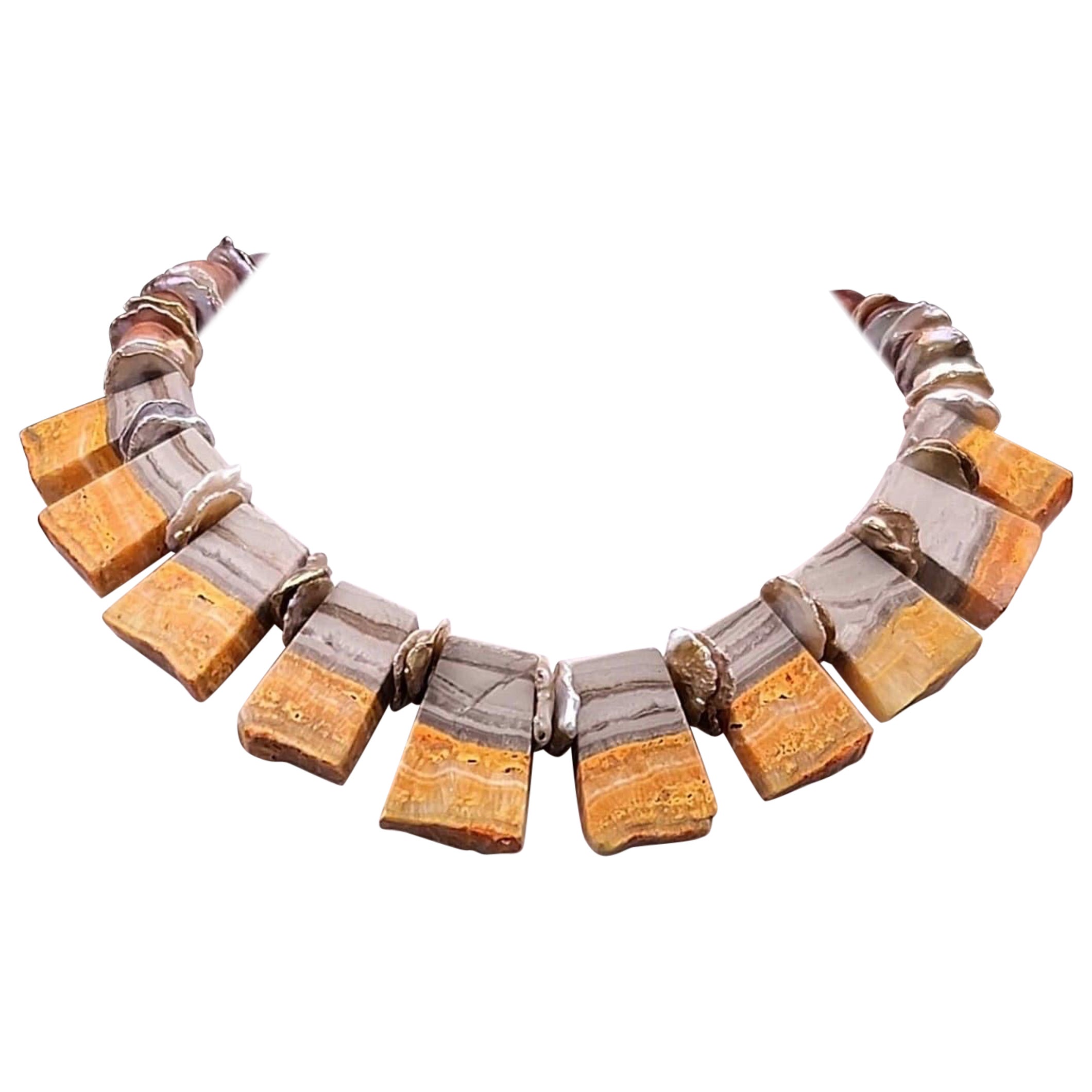 A.Jeschel Bumble Bee Jasper plates and Carnelian necklace  For Sale