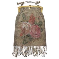 Golden Tiny Steel Beaded Impressionistic Floral Bag