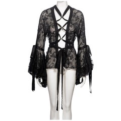 Vintage Yves Saint Laurent by Tom Ford Black Lace and Silk Ribbon Blouse, FW 2002