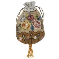 Vintage 1920's Gray and Gold Floral Beaded Purse