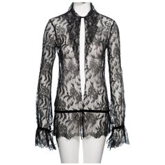 Chanel by Karl Lagerfeld Black Lace Blouse with Velvet Ribbon Trim, FW 2004