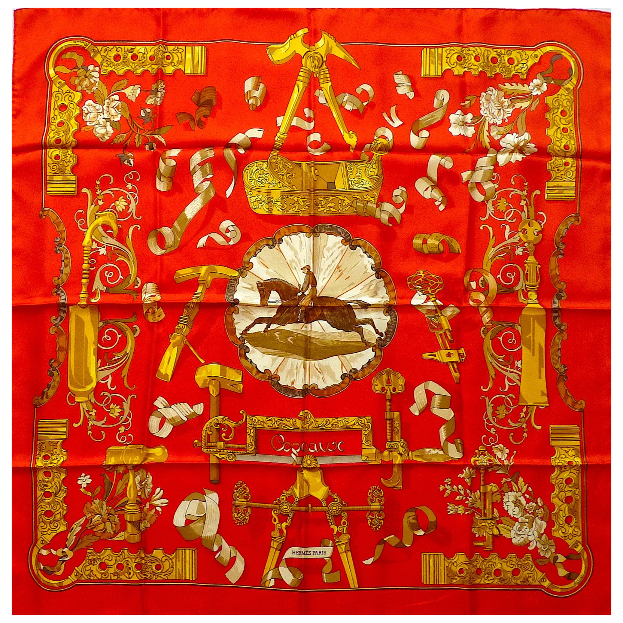 HERMES Silk Scarf Copeaux by Caty Latham, Issued in 1998 For Sale
