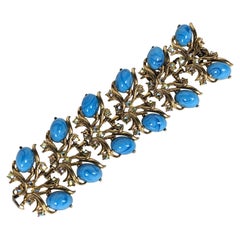 Retro Elsa Schiaparelli Wide Turquoise Cabochon Bracelet