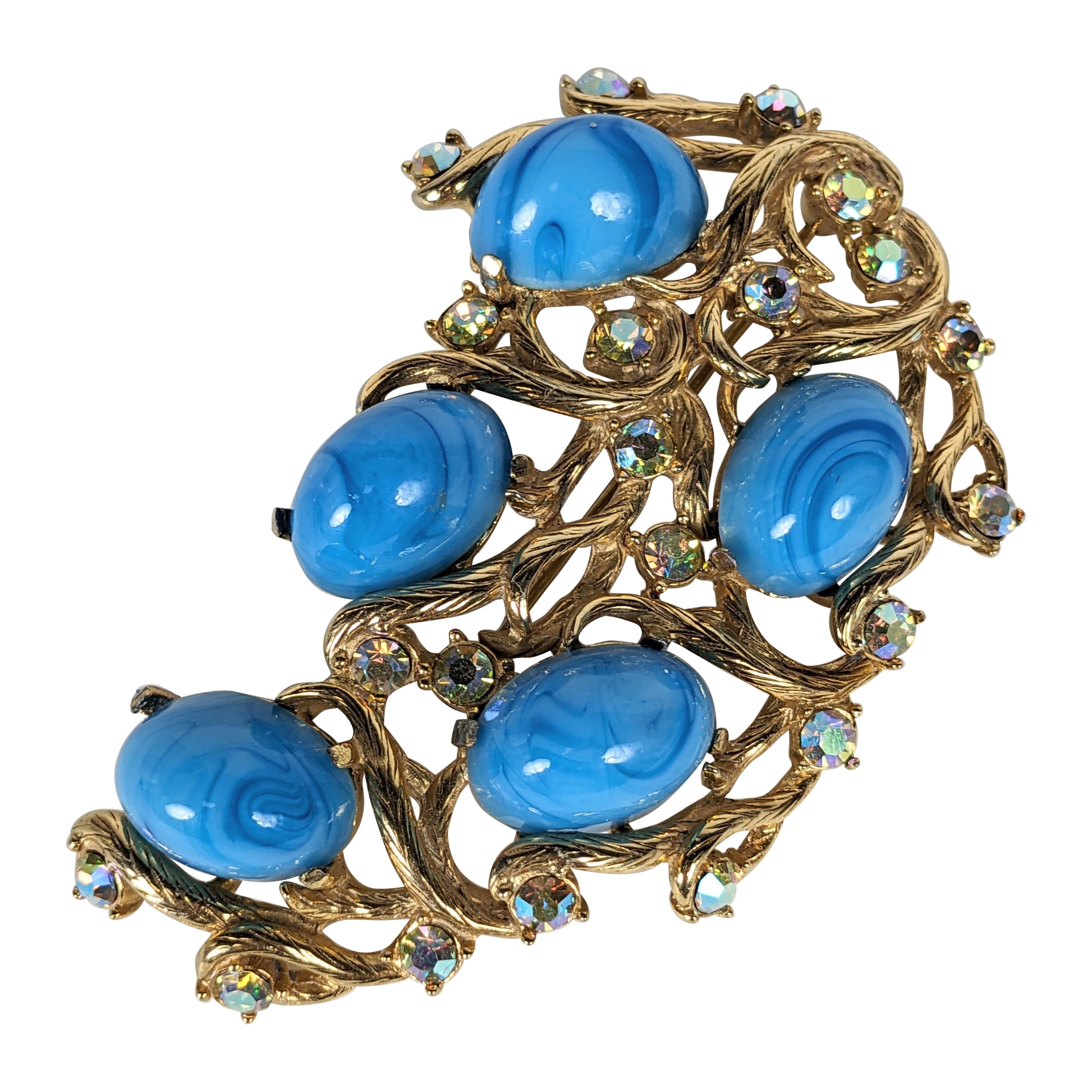 Elsa Schiaparelli Broche de vigne cabochon turquoise en vente