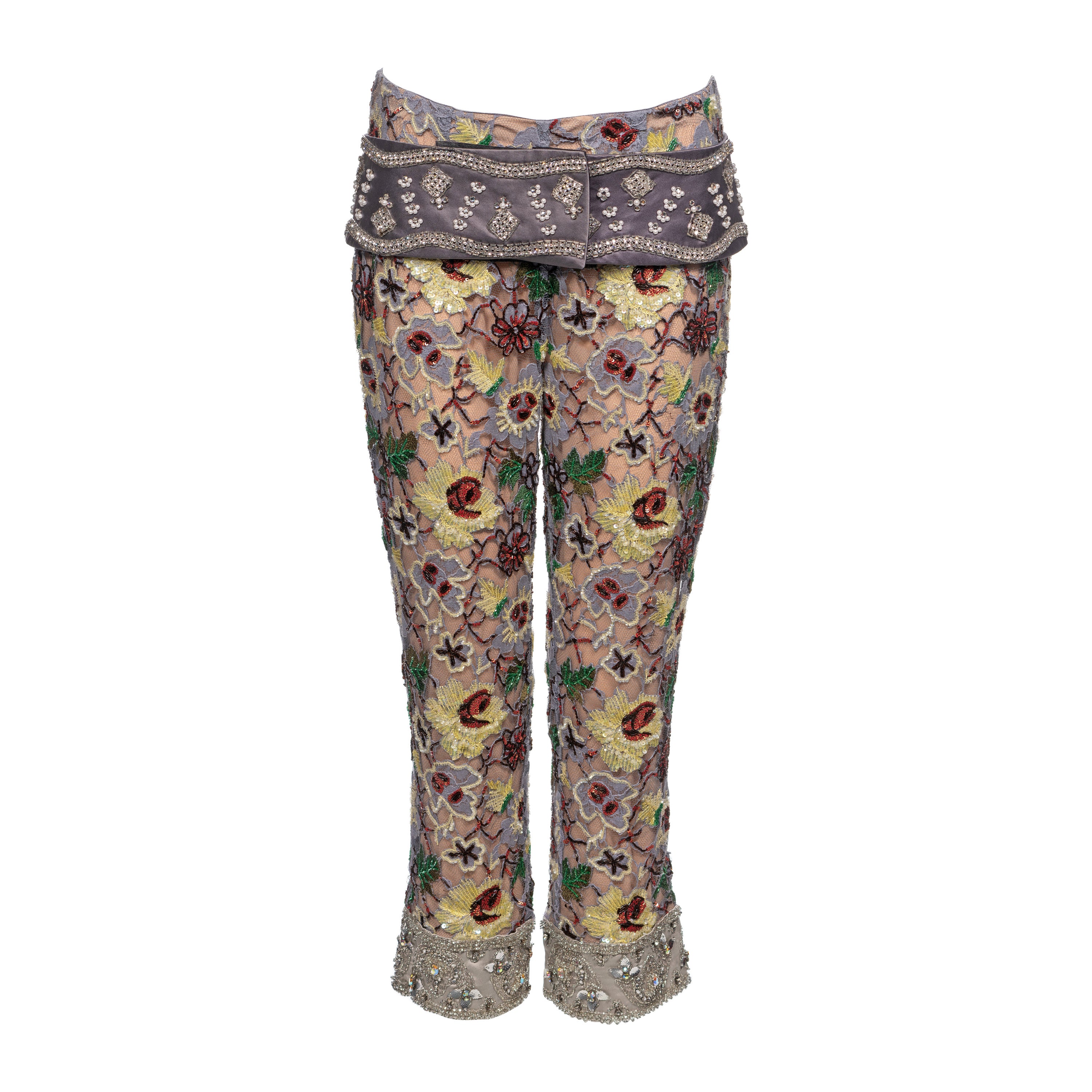 Dolce & Gabbana Embellished Lace Capri Pants and Belt Set, FW 1999 For Sale