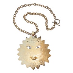 Vintage Sonia Rykiel Paris Large Gold Sun Pendant Necklace