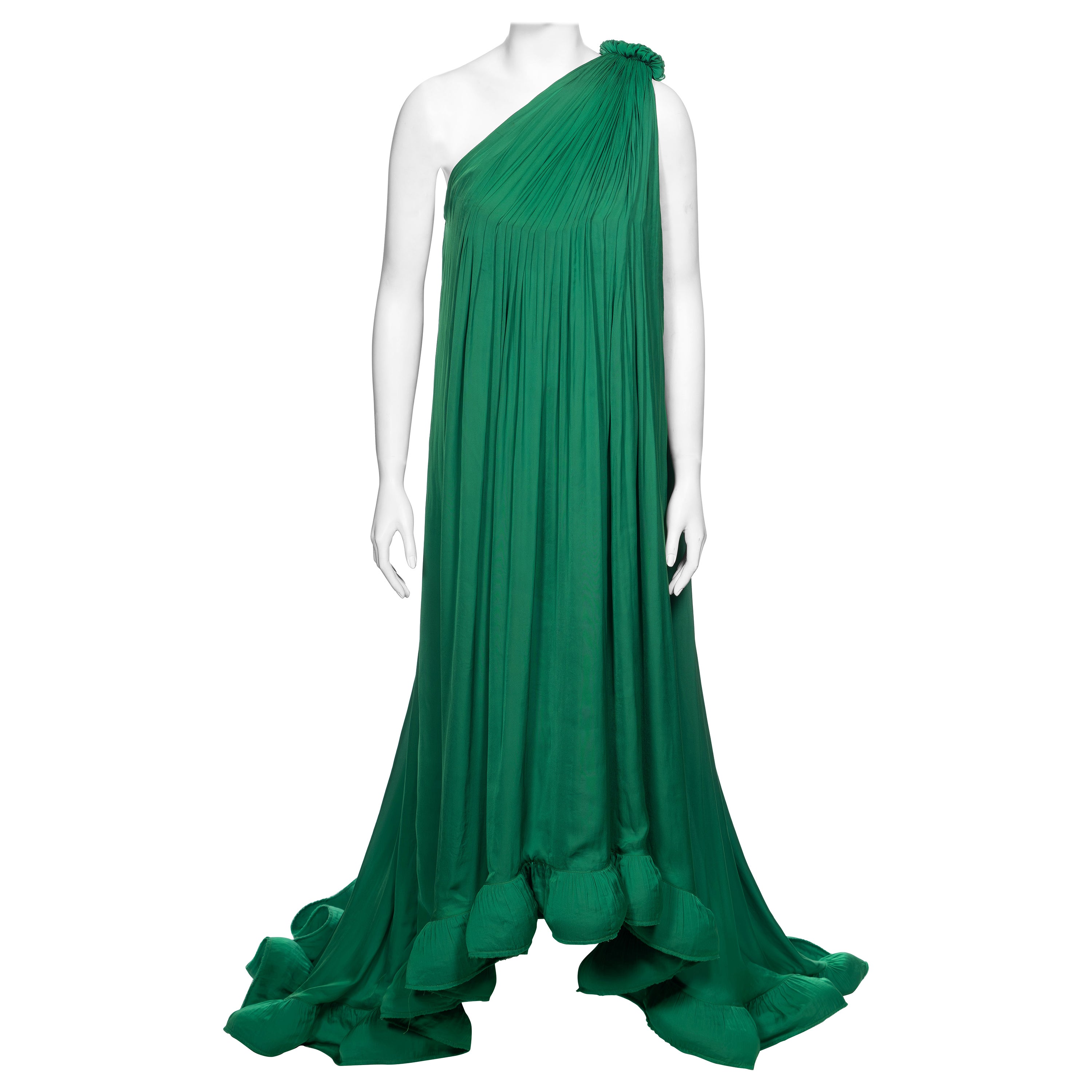 Lanvin by Alber Elbaz Green Pleated One-Shoulder Evening Dress, SS 2008 For Sale