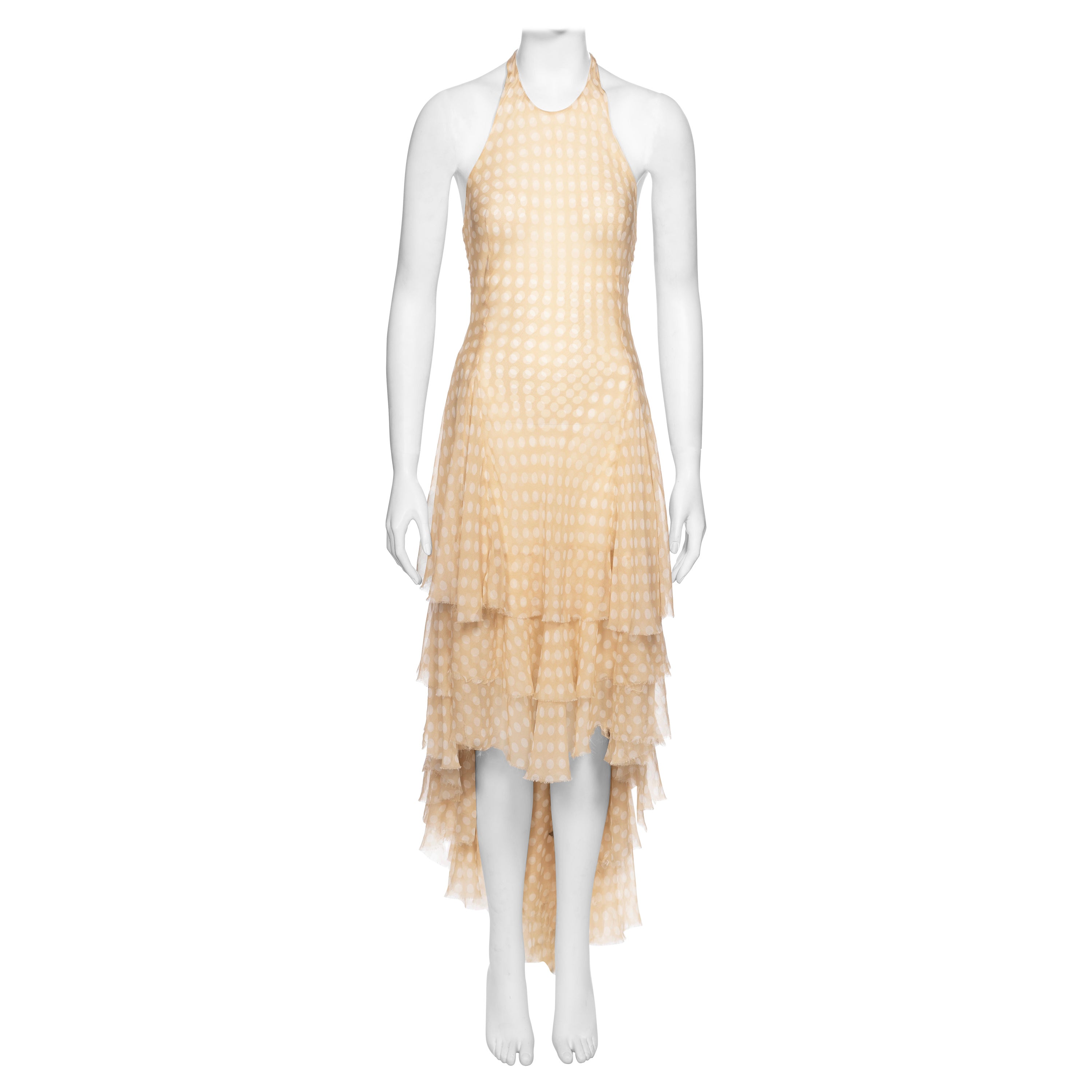 Alexander McQueen Cream Polka Dot Silk Chiffon Halter Neck Dress, SS 2002