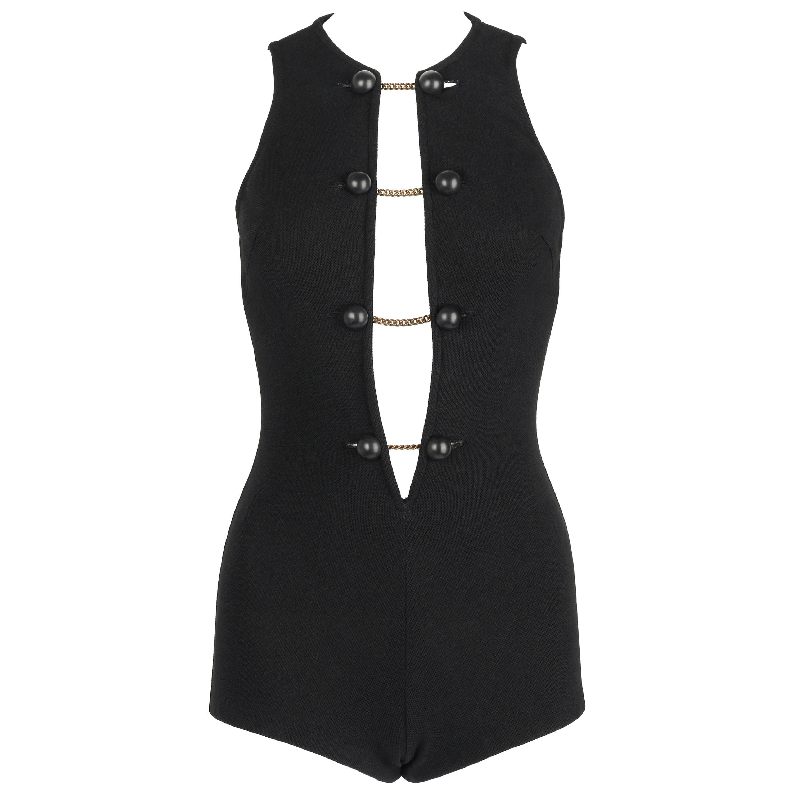 DONALD BROOKS For Sinclair c.1960's Black Plunging Bathing Suit Playsuit Romper