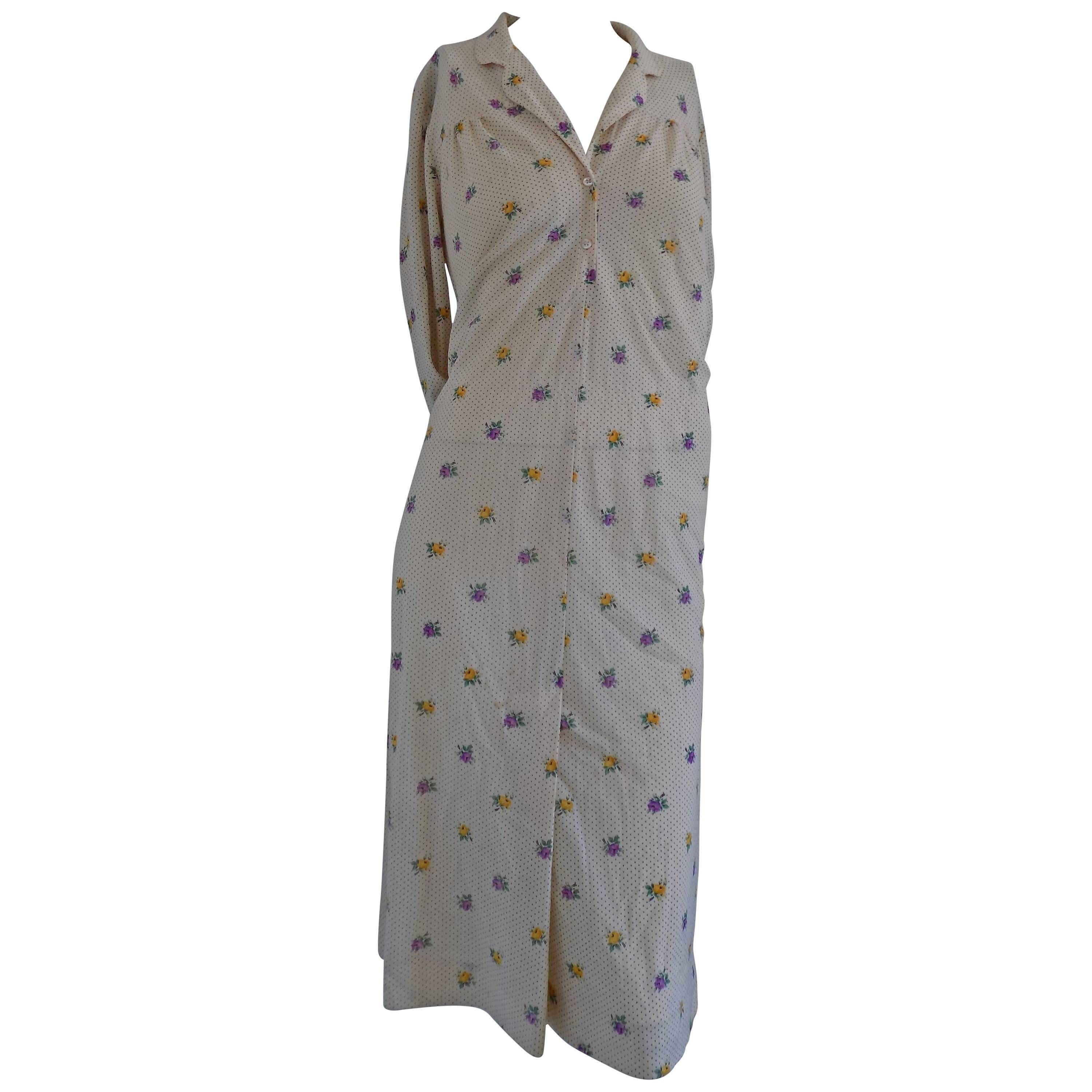 1980s Long Cream with flower Dress For Sale