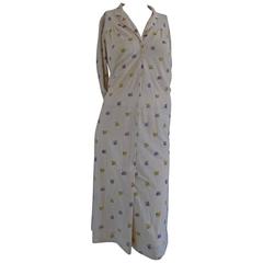 1980s Long Cream with flower Dress 12