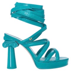 Chanel Turquoise Green Grecian Column Platform Wrap-Up Sandals Cruise 2018