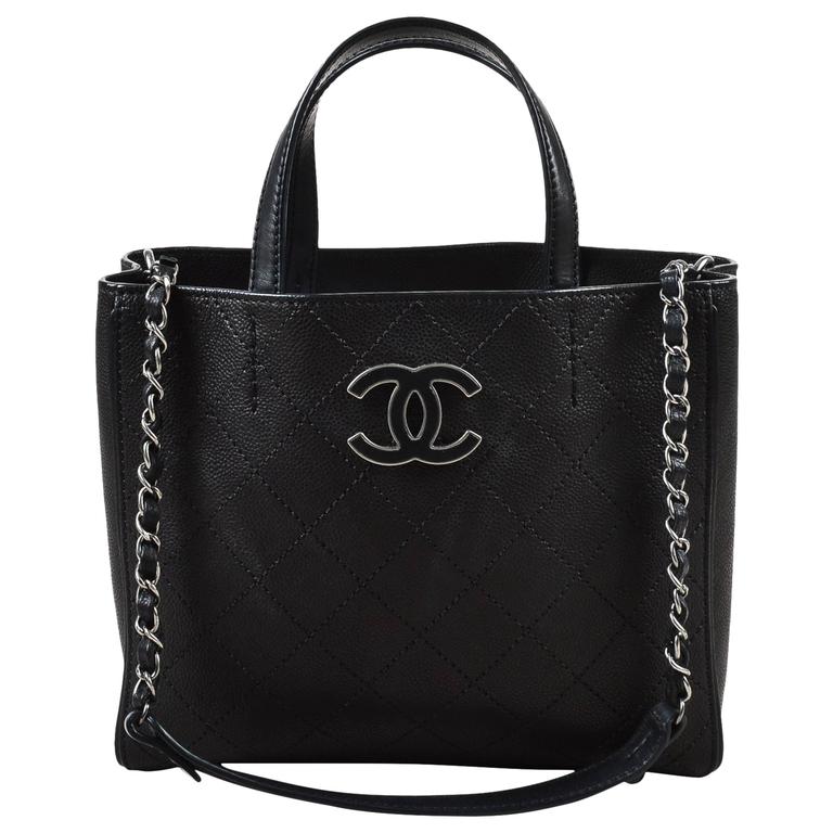 Chanel NWOT Black and Silver Tone 'Caviar' Leather 