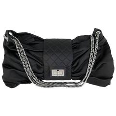 Chanel Jumbo Maxi Black Satin Bow Evening Bag with Bijoux Chains 10