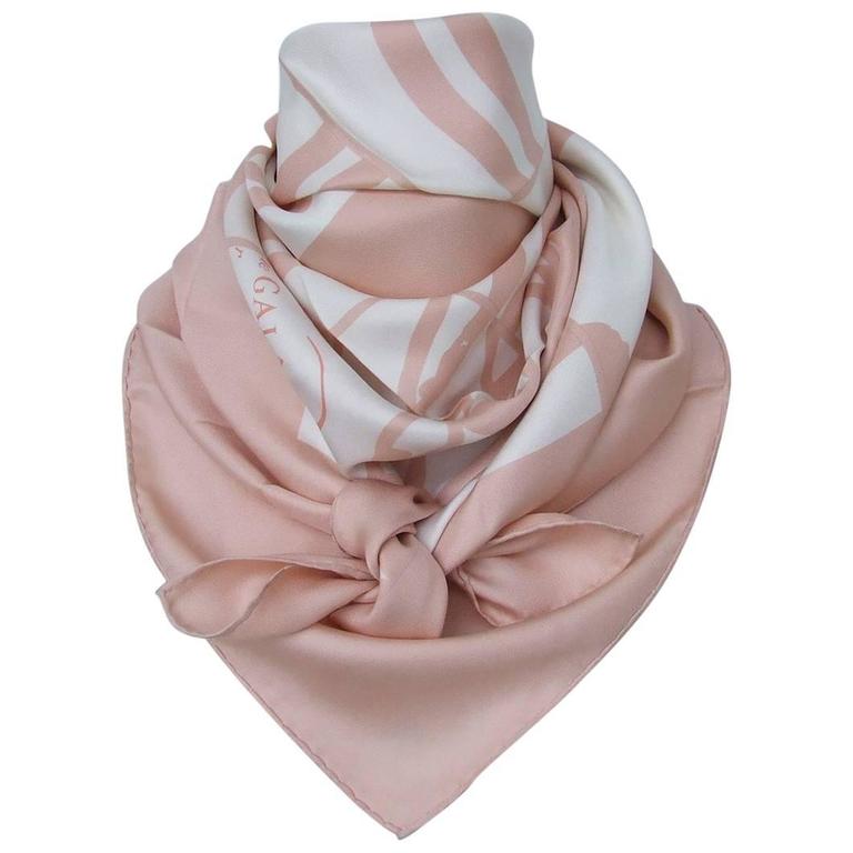Hermes Silk Scarf Brides De Gala En Desordre Diatkine White Pink 90 cm For Sale at 1stdibs