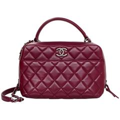 Chanel LIKE NEW Burgundy Quilted Leather Bowler Satchel Bag