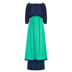 Vintage 1977 Givenchy Runway Green Linen and Navy Silk Ensemble