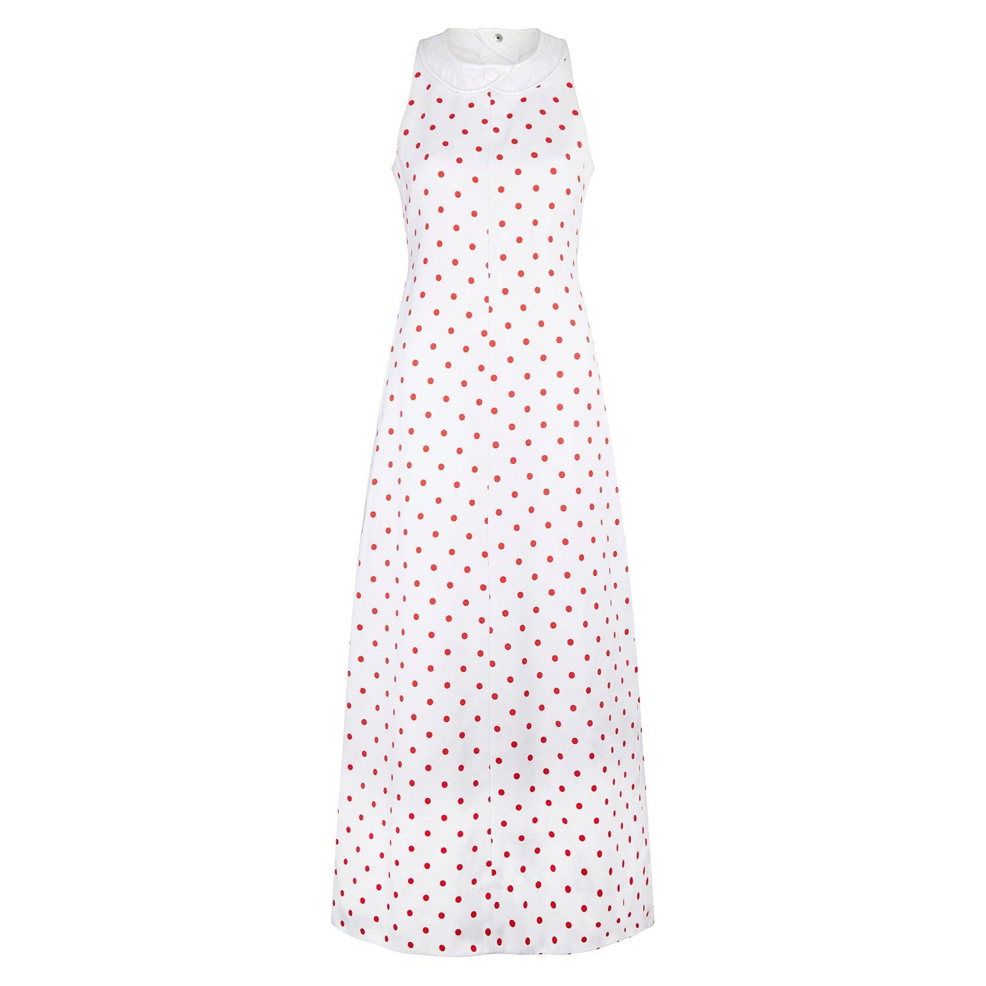 1970s André Courrèges Haute Couture Polka Dot Cotton Dress For Sale