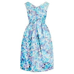 Retro 1960s Koupy Couture Blue Floral Silk Dress