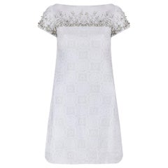 1960s Malcolm Starr Diamante White and Silver Weave Dress