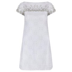 Retro 1960s Malcolm Starr Diamante White and Silver Weave Dress