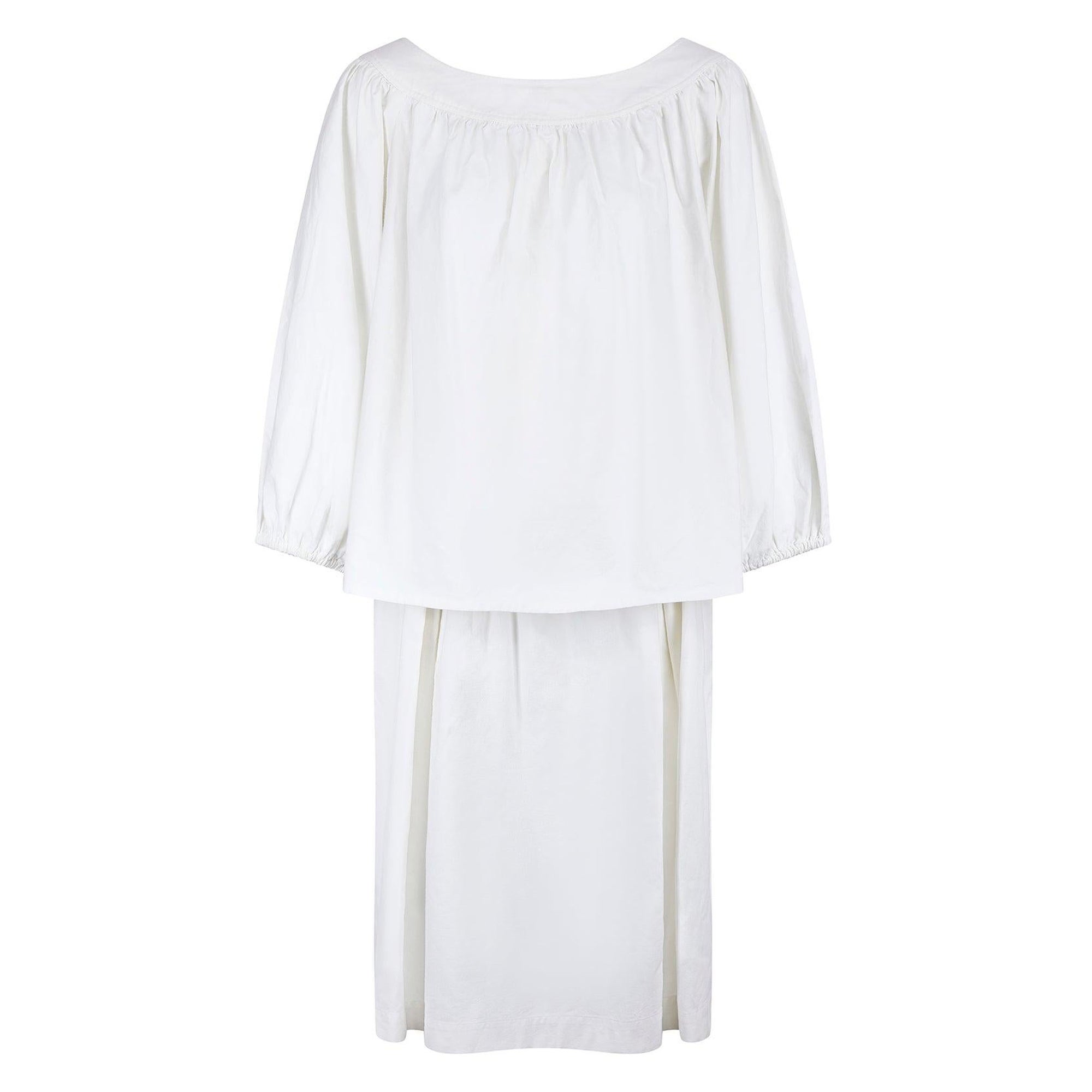 1975 Yves Saint Laurent Runway White Cotton Skirt and Top Set For Sale