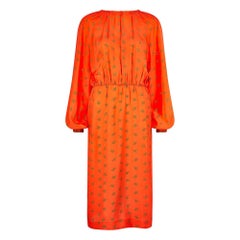 Retro 1970s Louis Feraud Haute Couture Orange Silk Dress