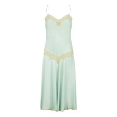 Retro 1980s Jenny Dobell Seafoam Green and Lace Slip Dress