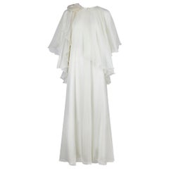 Used 1970s Jean Varon Cream Georgette Tiered Maxi Dress