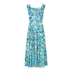 1950s Blue Floral Cotton Rose Print Maxi Dress