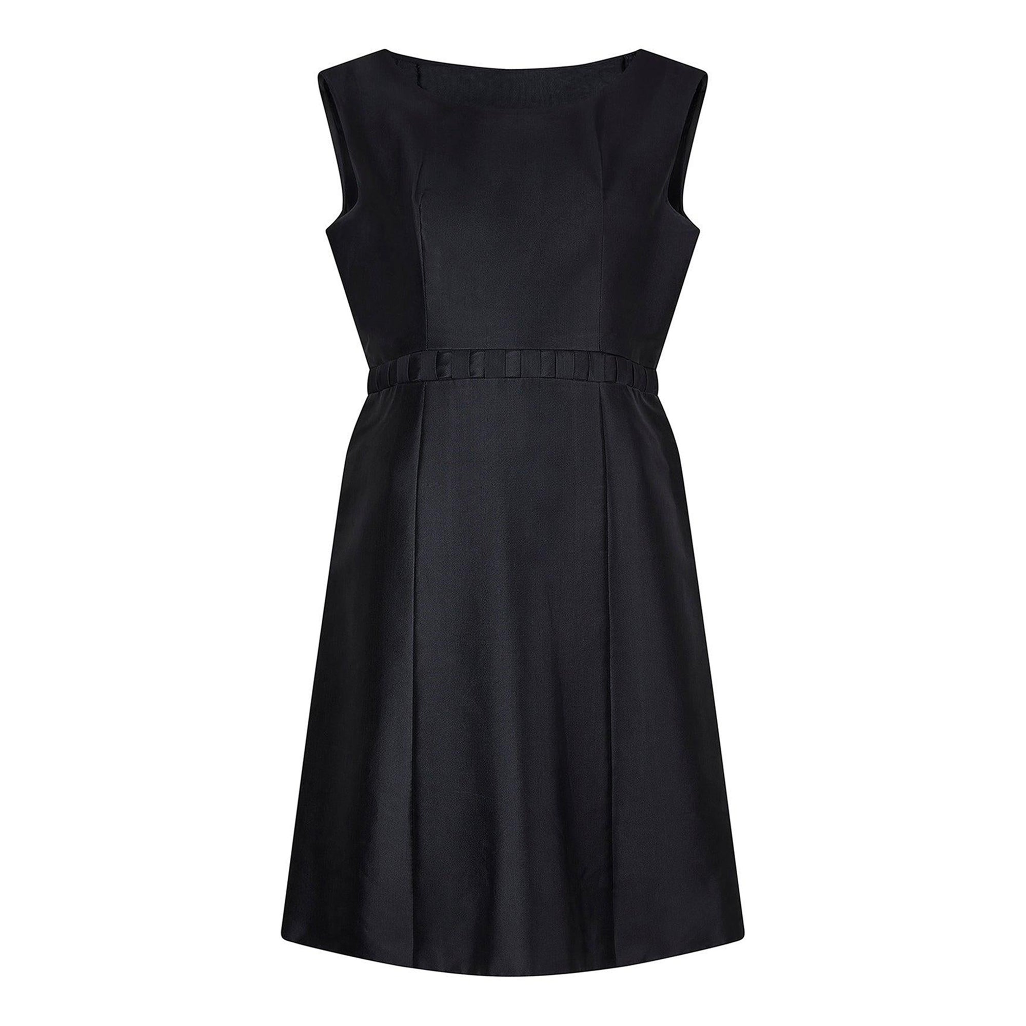 1960s Pierre Balmain Silk Black Dress with Latticework Waistband For Sale