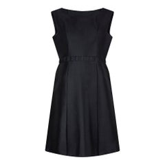 Used 1960s Pierre Balmain Silk Black Dress with Latticework Waistband