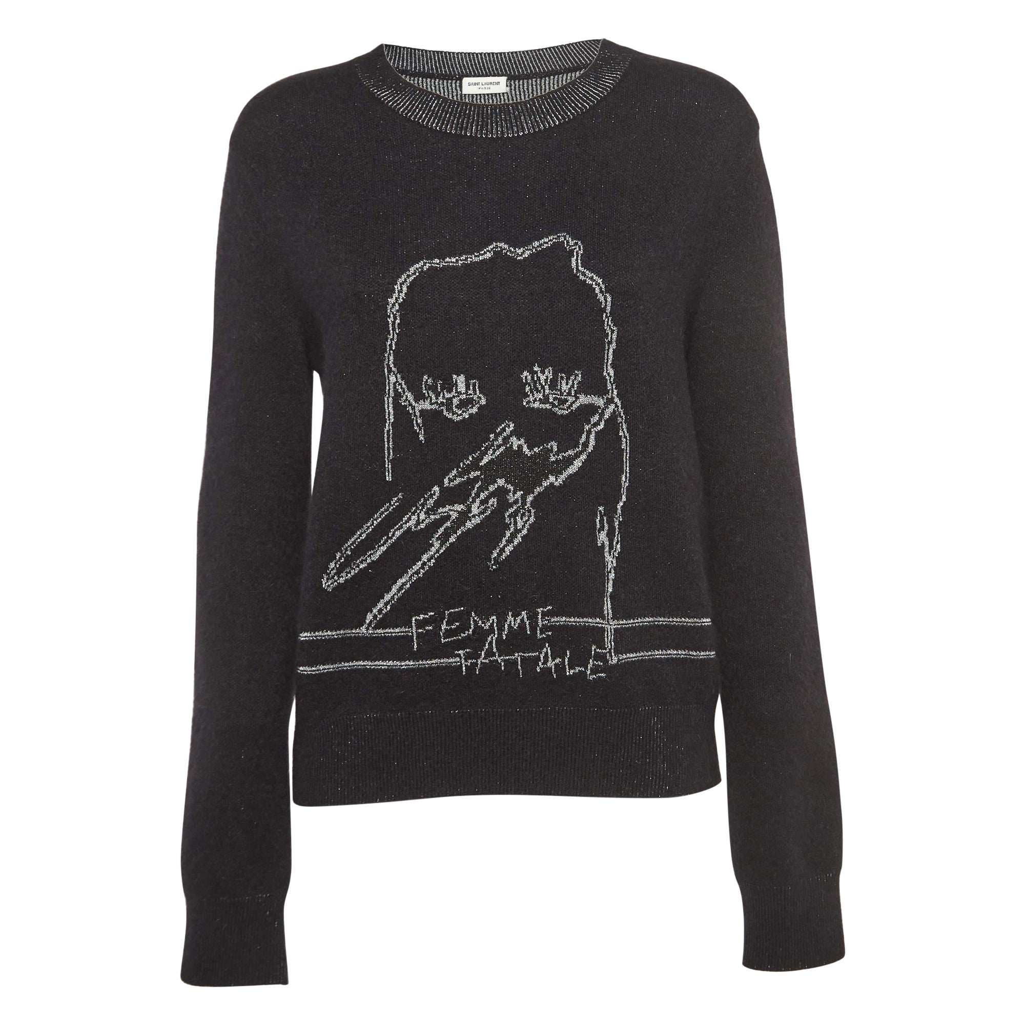 Saint Laurent Black/Metallic Femme Fatale Wool Blend Sweater L For Sale