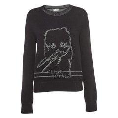 Saint Laurent Schwarz/Metallic Femme Fatale Pullover aus Wollmischung L