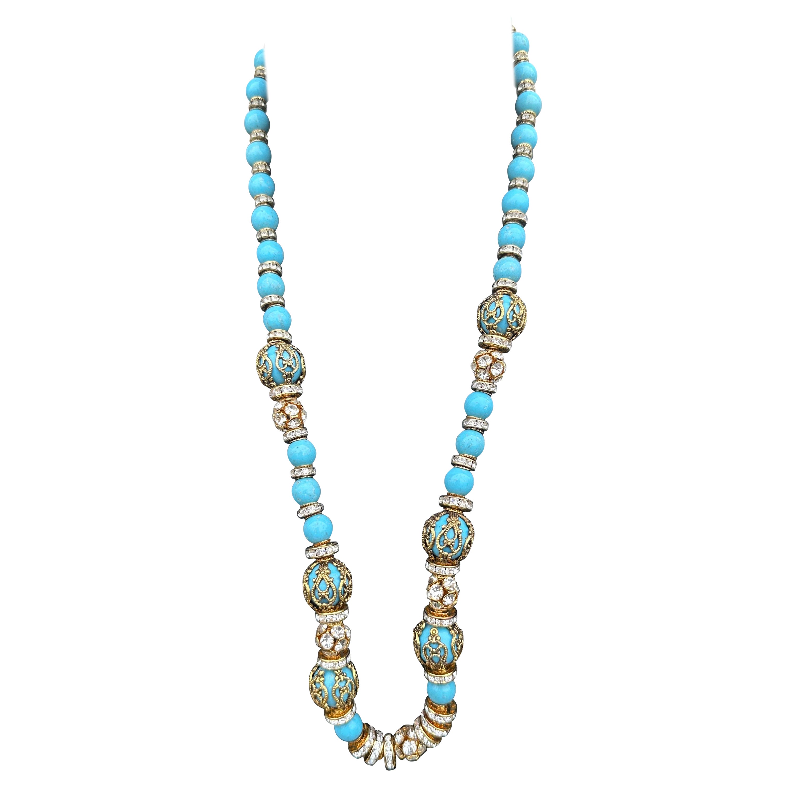 Valentino necklace with turquoise paste and crystals For Sale