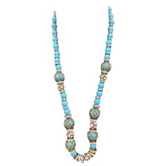 Retro Collana Valentino con pasta di turchese e cristalli