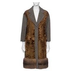 Vintage Prada by Miuccia Prada Grey and Brown Wool, Lamb and Possum Fur Coat, FW 2016