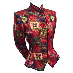 Vintage 1980s Ungaro Multicolor "Patchwork" Lamé Brocade Tie-Back Fitted Waist Jacket