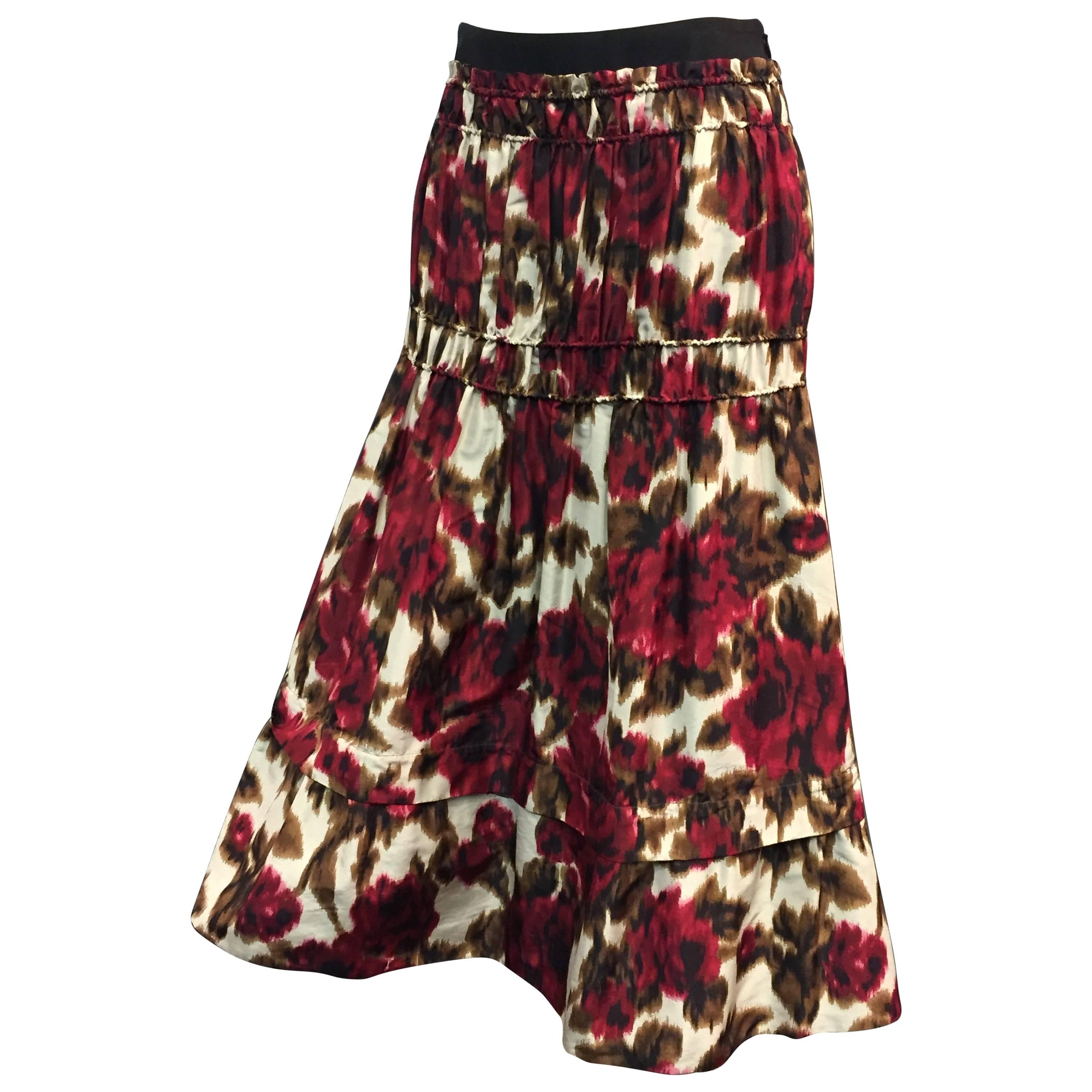 Derek Lam Floral Print Silk Moiré Gathered Skirt