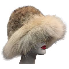 Vintage 1970s Lynx Fur Hat in "Pith Helmet" Shape w Tufted Brim