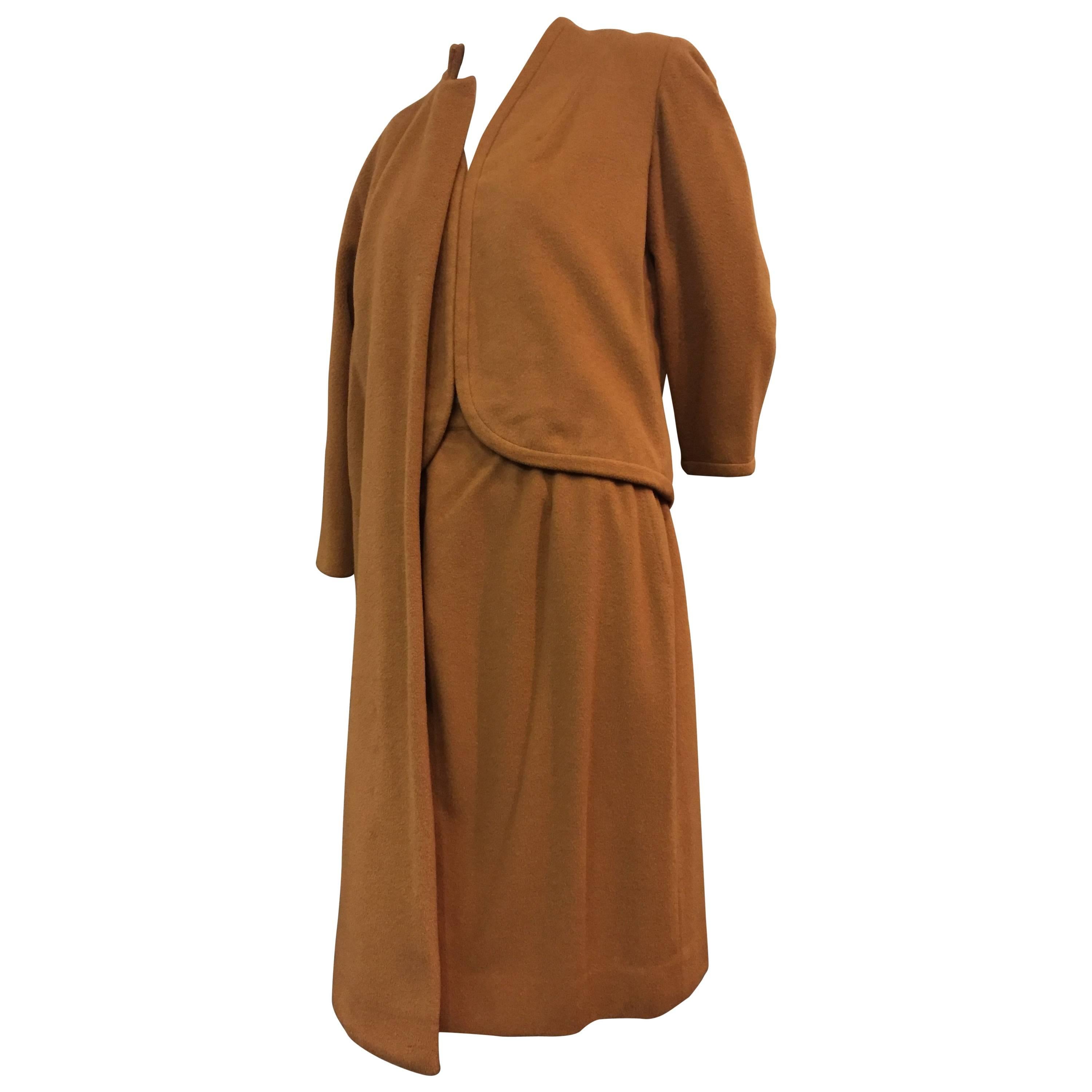 1960s Maison Mendessolle Tobacco Vicuna 3-Piece Skirt Suit and Coat