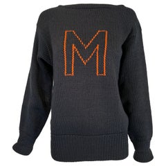 Milton Academy Mass. Early 1900s Varsity Knit School Sweater Blue & Orange