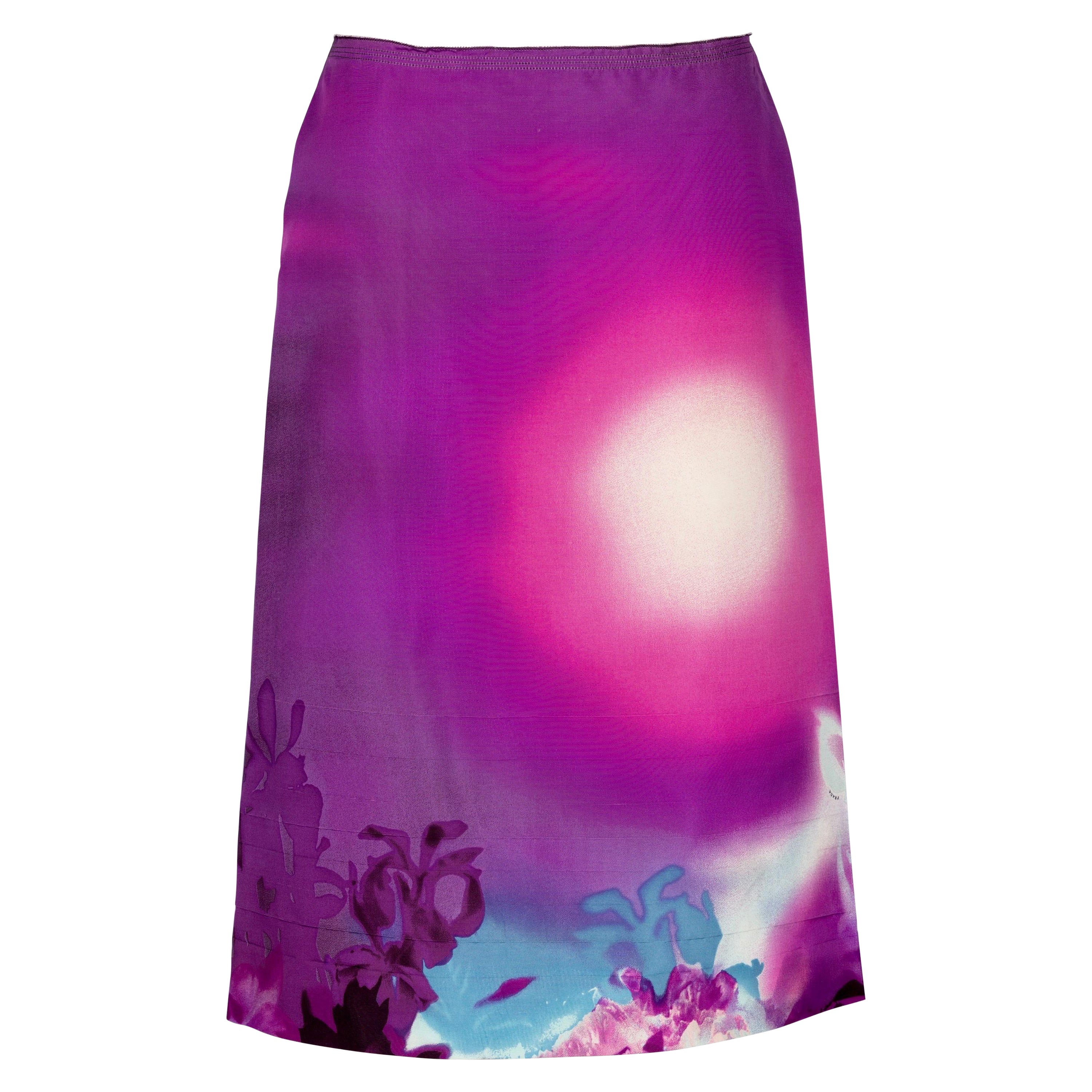 Purple Pink Ombre Scenic Print Fall 2004 Prada Runway Skirt For Sale