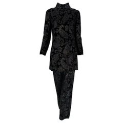 Vintage Givenchy Black Princess Seam Glittery Paisley Cut Velvet Tunic & Pant Set 1970s