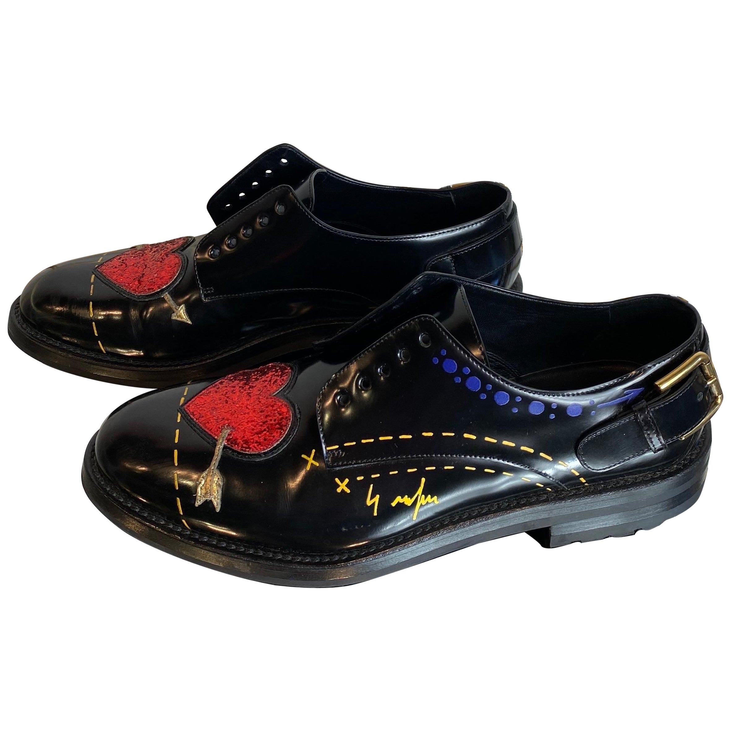 Dolce and Gabbana black leather heart Loafers  For Sale