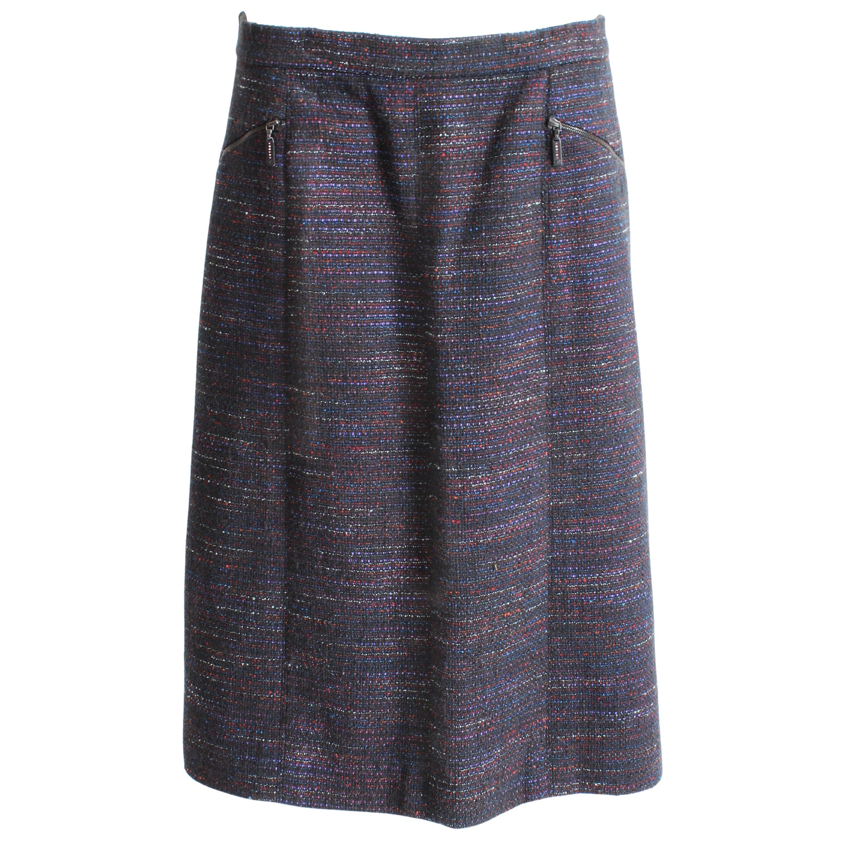 Chanel Skirt Multicolor Cotton Blend Tweed Pencil Style 02A Collection Size 40 For Sale