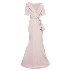 Used Carolina Herrera Pink Silk Draped Back Mermaid Gown L