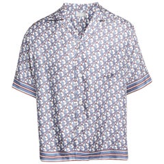 Dior Homme Blue Oblique Pixel Printed Silk Short Sleeve Shirt XS